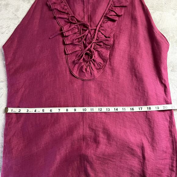 Garnet Hill Woman size‎ S 100% Linen Oversized Shift Dress Ruffle Tie Breathable - Picture 8 of 11